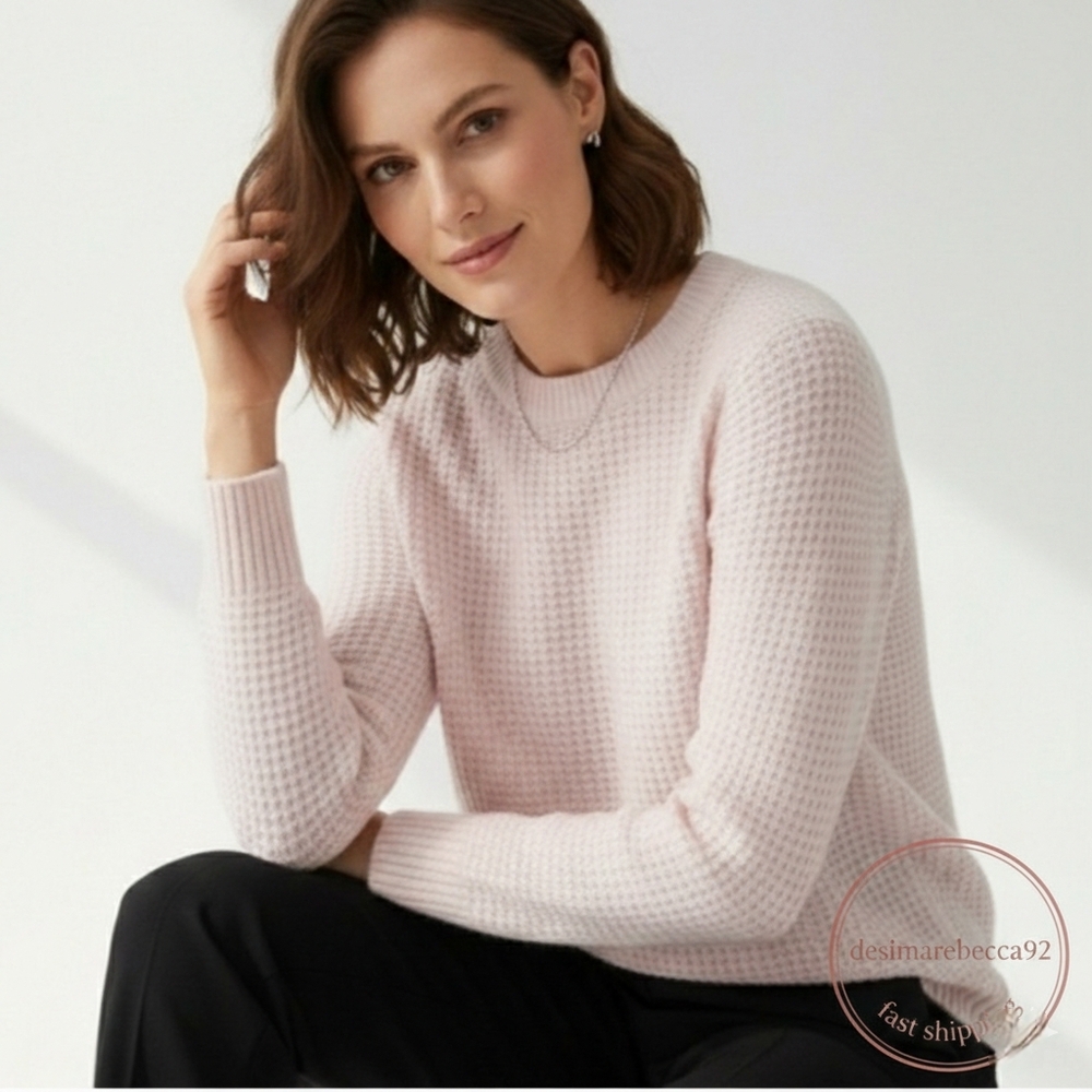 Authentic Autumn Pure Cashmere Pink Waffle Knit Sweater - Size S